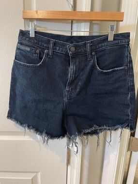 Calvin Klein Dark Blue Distressed Denim Cutoff Shorts
